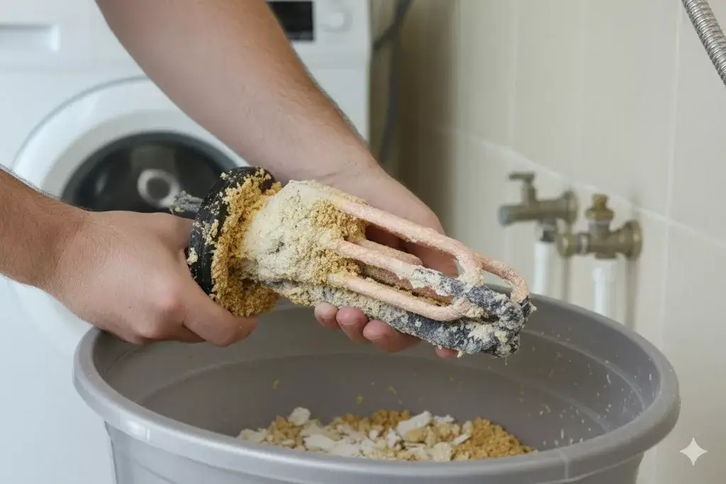 Dépôt de tartre impressionnant sur la résistance d'un cumulus électrique